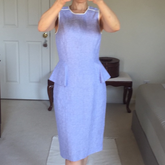 NWT J CREW LINEN PEPLUM FRENCH PERI BLUE DRESS - Picture 11 of 15